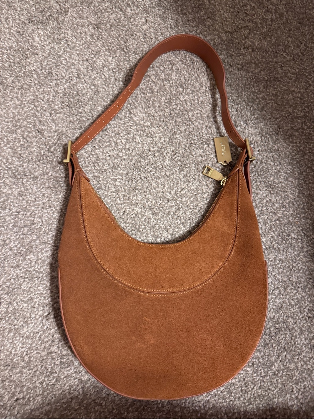 Moncrief London Mylah Brown Suede Hobo Shoulder Bag - Picture 3 of 7